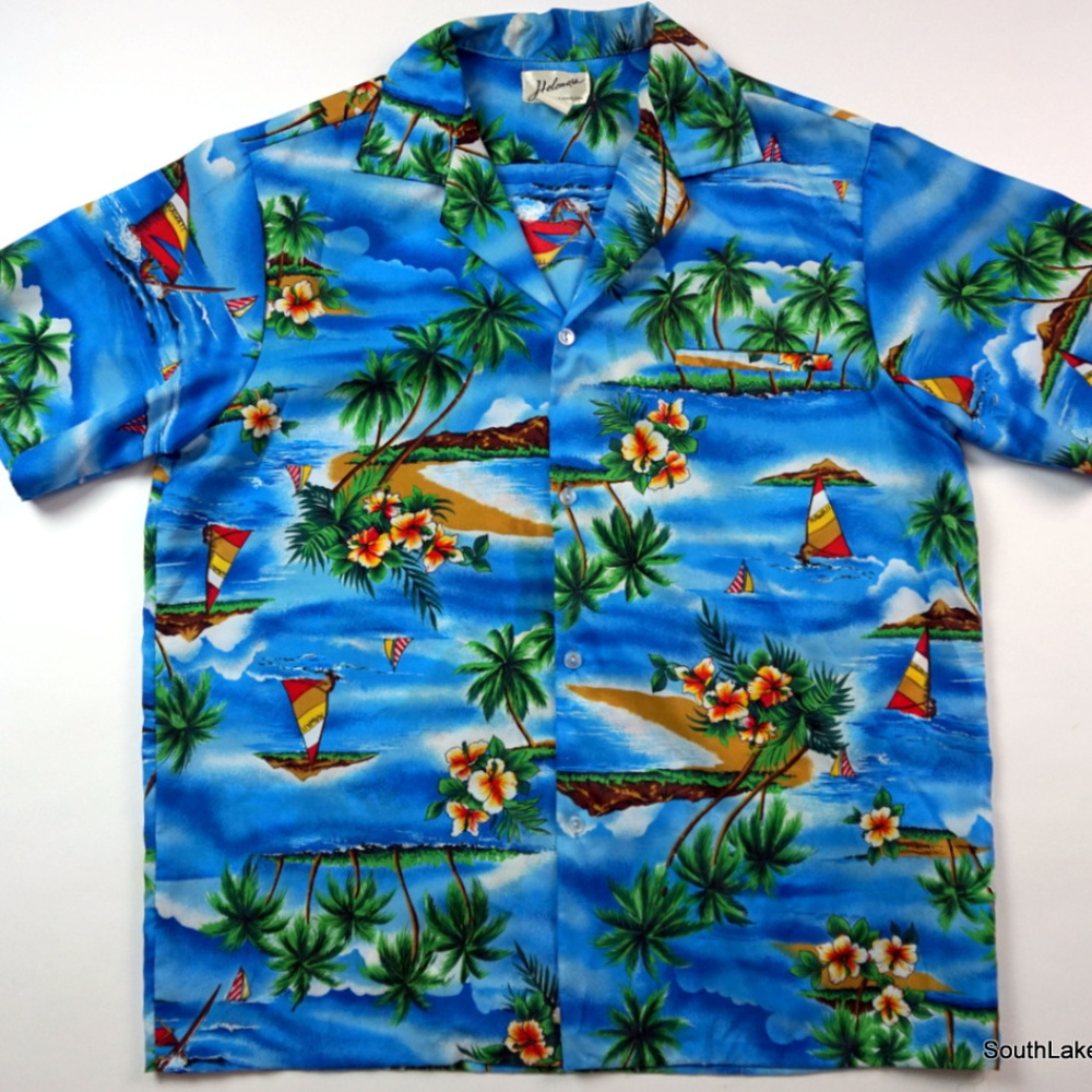VTG 70s Helena’s Aloha Print Hawaiian Shirt Large